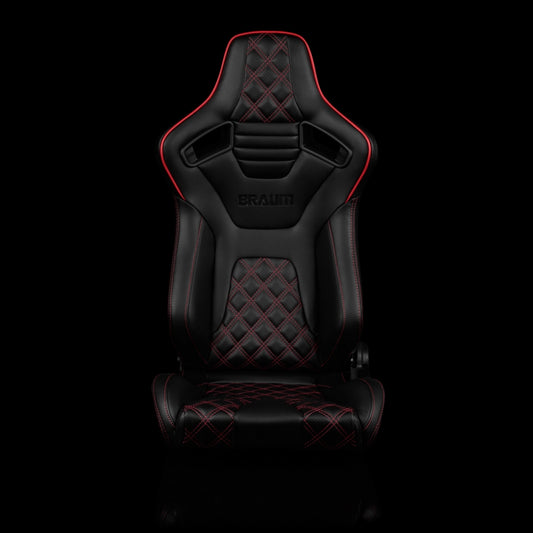 Braum Racing Elite-X Series Sport Seats (Pair) - Black Diamond (Double Red Stitching / Red Piping)