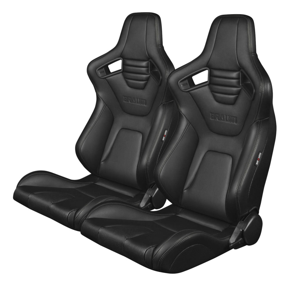 Braum Racing Elite-X Series Seats (Pair) - Black Leatherette / Carbon Fiber (Black Stitching)