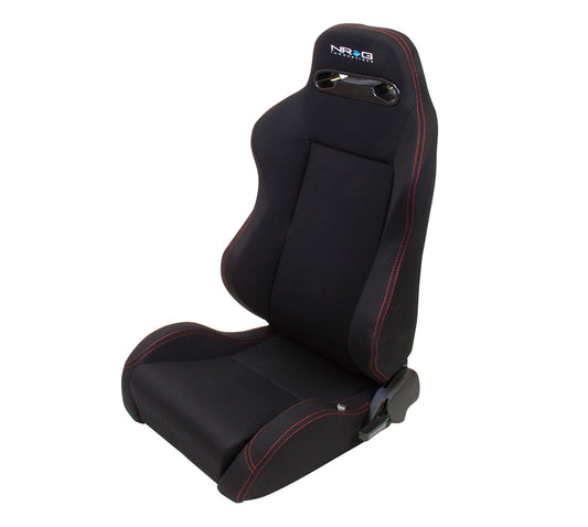 NRG Sport Seats Type-R Cloth Sport Seat Black w/ Red Stitch w/ logo (Left & Right Pair)