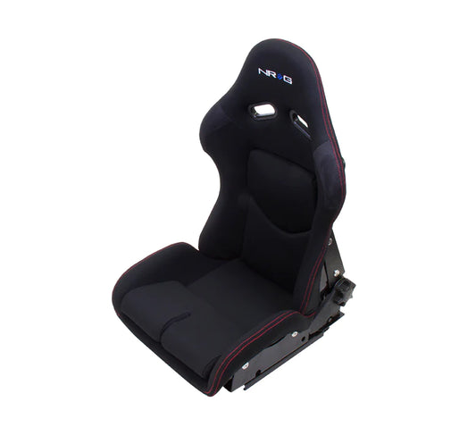 NRG Reclinable FRP Bucket Seat, black cloth, red stitching with Black backing