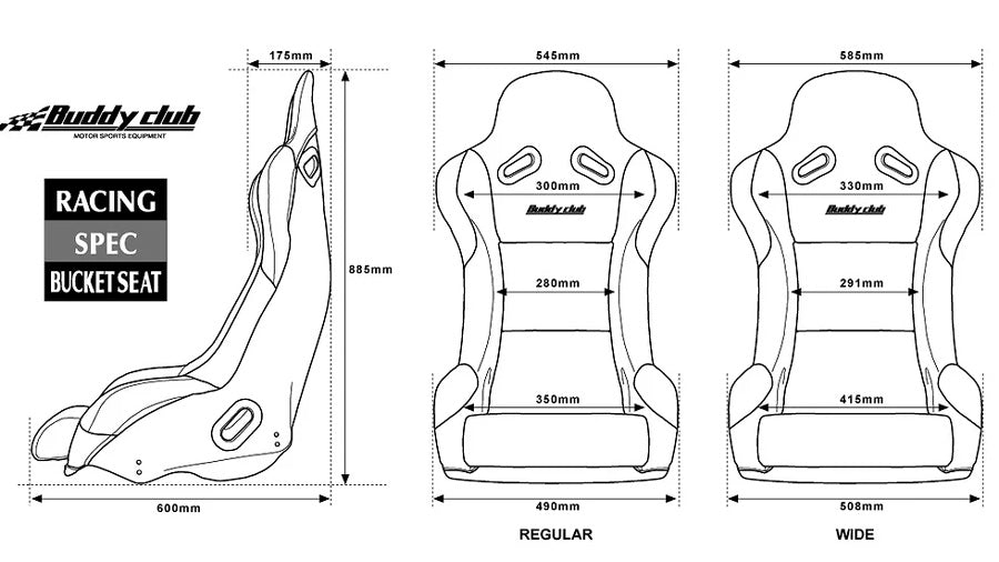 Buddy Club P1 Limited Bucket Seat (Wide) - Black V.2 with FRP Shell