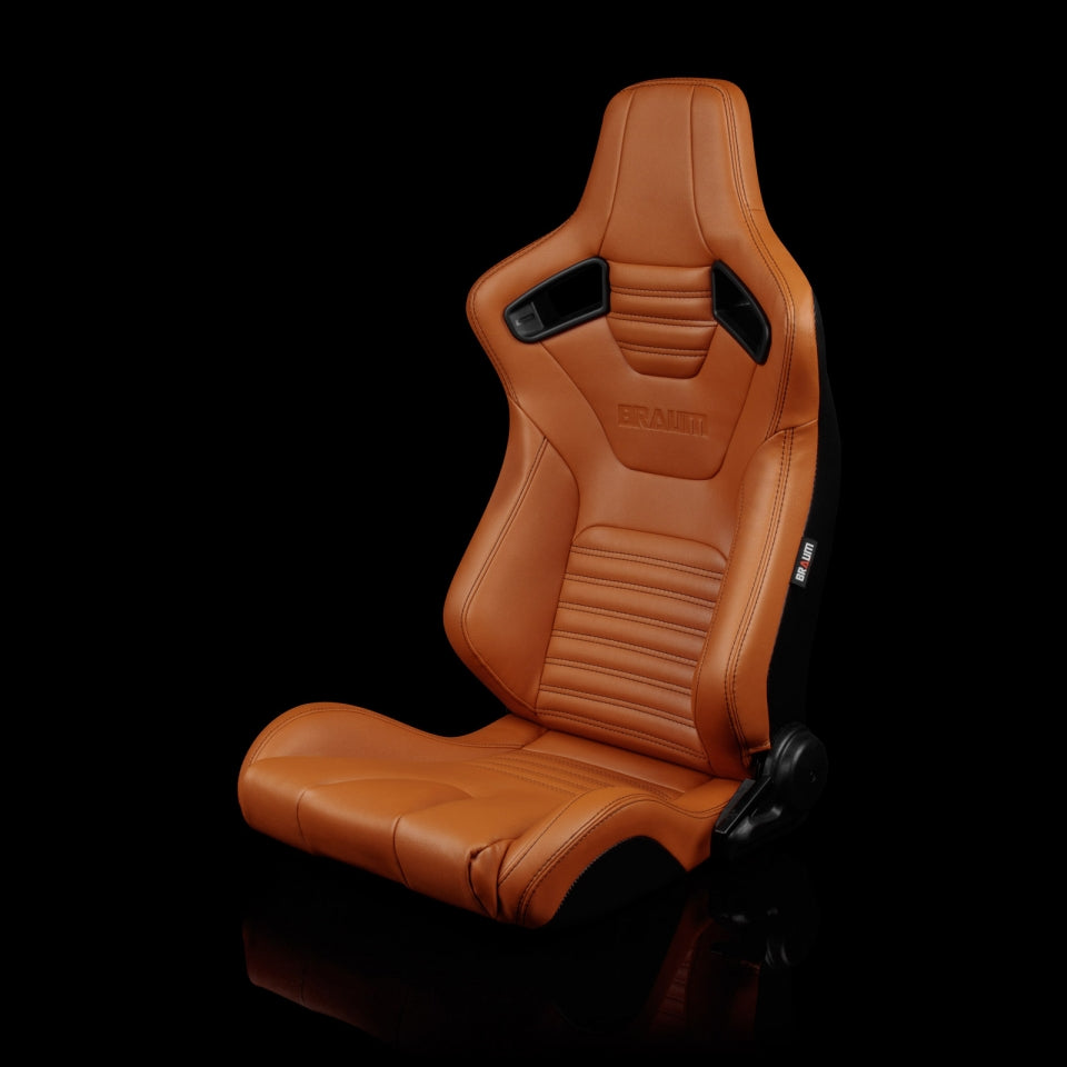 Braum Racing Elite-X Series Sport Seats (Pair) - British Tan Leatherette (Black Stitching)