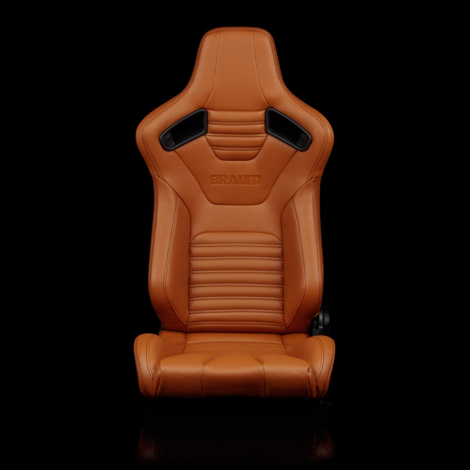 Braum Racing Elite-X Series Sport Seats (Pair) - British Tan Leatherette (Black Stitching)