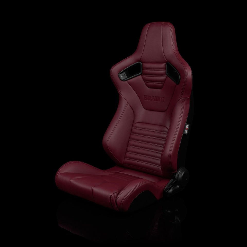 Braum Racing Elite-X Series Sport Seats (Pair) - Maroon Leatherette (Black Stitching)