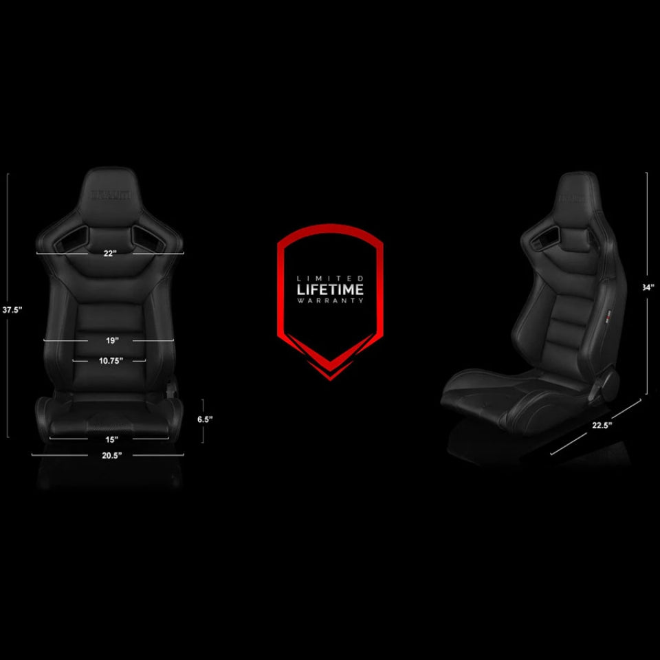 Braum Racing Elite Series Seats (Pair) - Black Cloth (Grey Stitching)