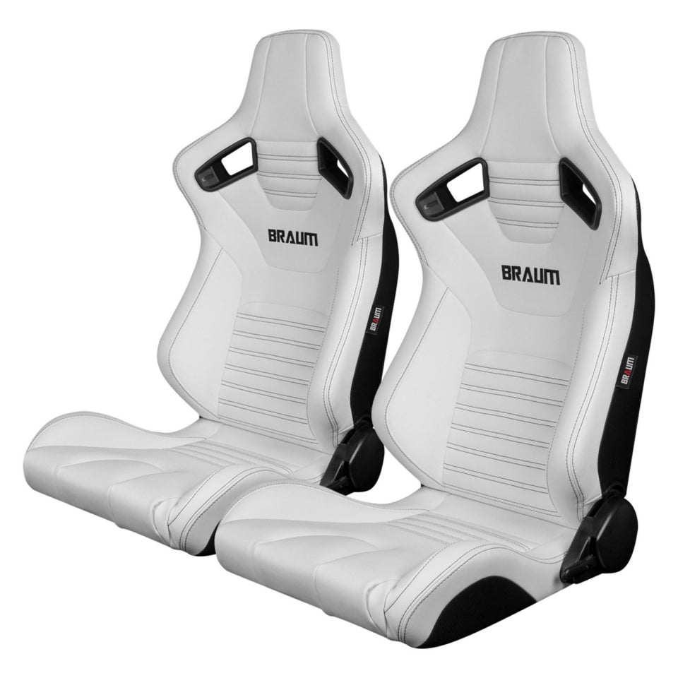 Braum Racing Elite-X Series Seats (Pair) - White Leatherette / Carbon Fiber (Black Stitching)