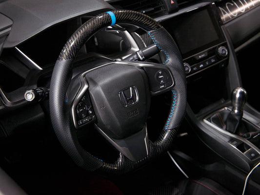 PRL STEERING WHEEL: (CARBON/LEATHER/BLUE) Honda Civic 16-21 / Civic Type R FK8 17-21