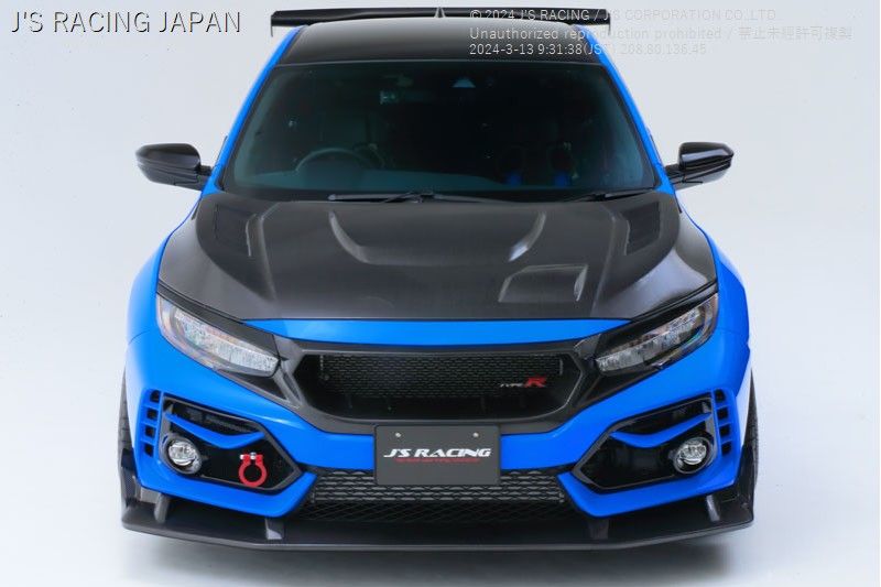 J's Racing's Type V Aerobonnet Full Carbon Hood 2017-2021 Honda Civic Type R Fk8/Fk7