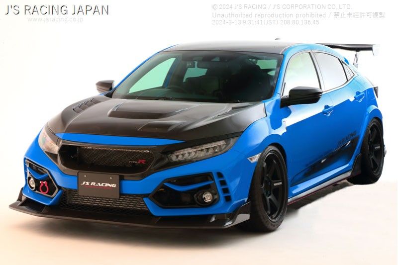 J's Racing's Type V Aerobonnet Carbon/FRP Hood 2017-2021 Honda Civic Type R Fk8/Fk7