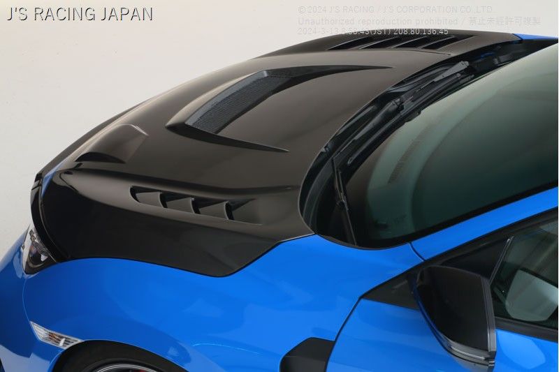 J's Racing's Type V Aerobonnet Carbon/FRP Hood 2017-2021 Honda Civic Type R Fk8/Fk7